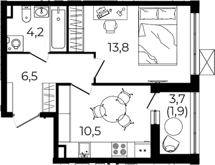1-комнатная квартира 36.9 м², 9/12 эт., ЖК «А101 Всеволожск»